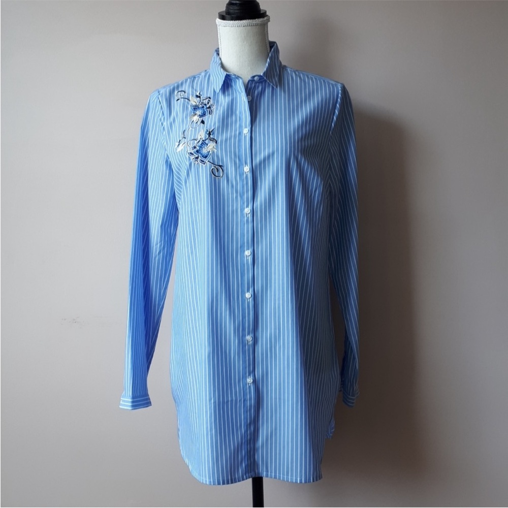 Comma embroidered striped shirt